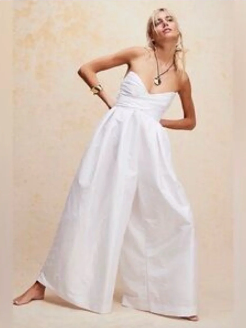 Free People Jade White Strapless Tie-Waist Wide-Leg Jumpsuit size Small - Picture 2 of 9